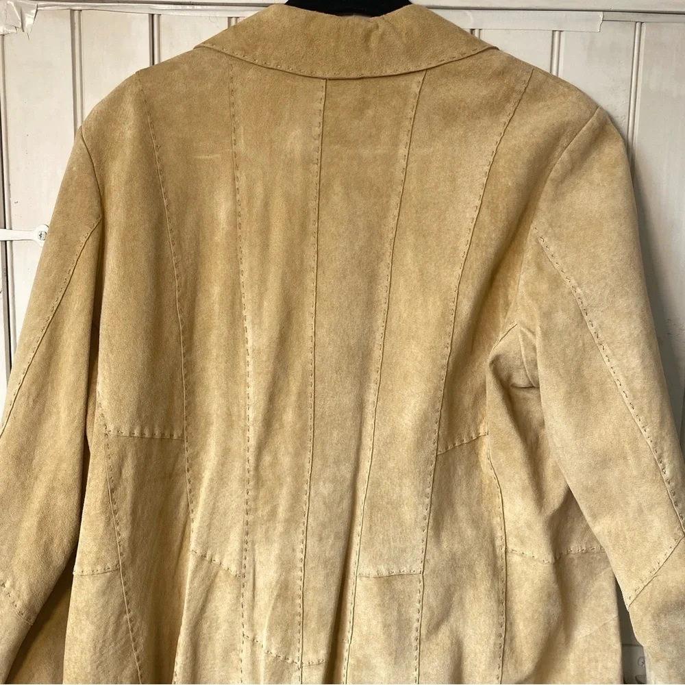 90s Coldwater Creek Leather Suede Trench Coat Women Med Open Front Western Boho - Picture 8 of 15